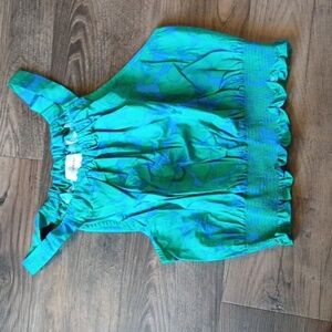 Xírens Blue and Green Floral Ruched Tank TTT